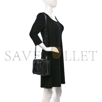 PRADA NAPPA ANTIQUE MEDIUM RE-EDITION 2001 TWO HANDLE BAG BLACK 1BB092 (24*15.5*7cm) 